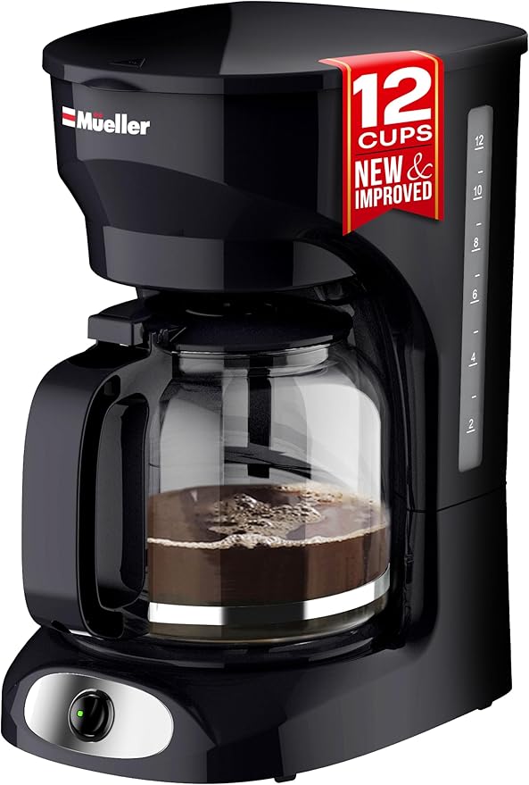 Mueller 12-Cup Drip Coffee Maker | Borosilicate Carafe, Auto-Off, Reusable Filter, Anti-Drip, Keep-Warm Function