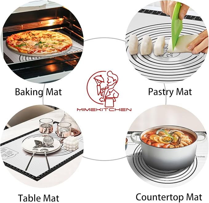 Non-stick Pastry Mat, Silicone Baking Mat with Measurement, Extra Large Silicone Mat for Baking Cookie Pie Bread Pizza Oven Reusable & Dishwasher Safe