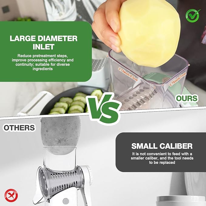 Electric Cheese Grater for Block Cheese - 3 in 1 Rotary Cheese Grater Electric Rotary Grater Salad Shooter Electric Slicer for Cheeses, Fruits, Vegetables and Nuts (Green)