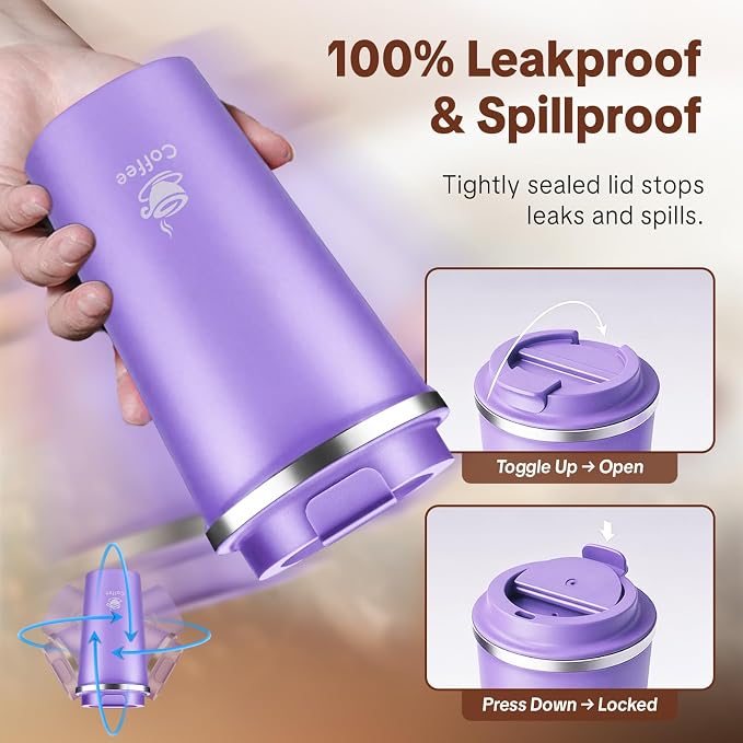 17oz Travel Coffee Mug ,Leakproof Vacuum Coffee Cup Insulated Tumbler | 304 Stainless Steel, Double-Wall Vacuum Insulated, Leakproof, Fits Hot & Cold Drinks Car Cup Holders, Travel, Office