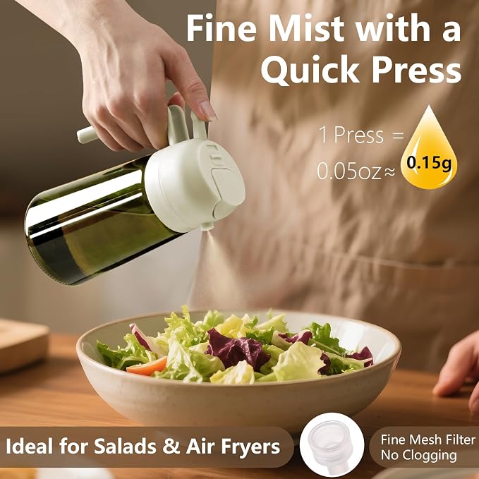 SWEET VIEW 2PCS Olive Oil Dispenser and Oil Sprayer | 16oz/470ml Glass Light-Proof Oil Pourer for Kitchen Air Fryer, Cooking, Salad, and BBQ, with Stickers