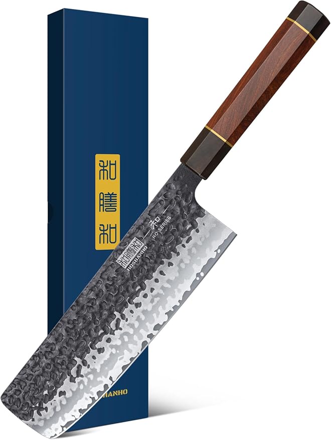 HOSHANHO 7" Nakiri Knife, Handcrafted Razor Sharp Meat Vegetable Cleaver | High Carbon Steel Asian Chopping Chef Knife, Multipurpose Vegetable Kitchen Knife with Gift Box for Men and Women
