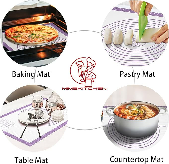 Non Stick Pastry Mat,Extra Large Silicone Baking Mat with Measurement, Food Grade Dough Rolling Mat for Making Cookies Macarons Bread Pie Crust, Easy to Clean& Multi-Purpose