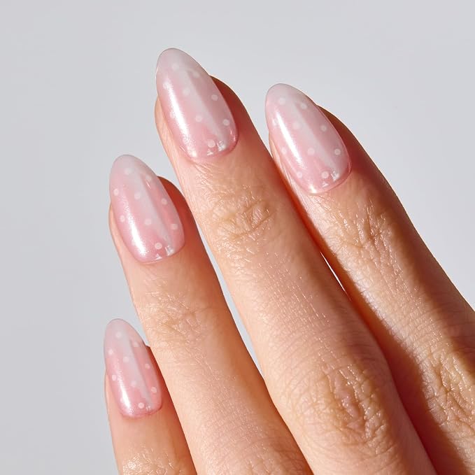 ohora Gel Press On Nails | Pink, Chrome Dot, Medium Oval | Glazed Dot | Salon-Quality, 100% Real Gel, No UV Lamp, No Glue, Non-Toxic | 15 Sizes, 30 Tips | Long Lasting press ons, K beauty nails