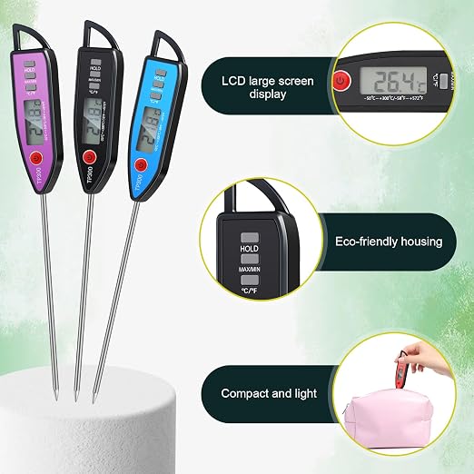 10 Set Digital Food Thermometer Long Probe Instant,Black | Waterproof for Water, Liquid, Candle and Cooking Meat Thermometer Read for Kitchen BBQ Grill Candy