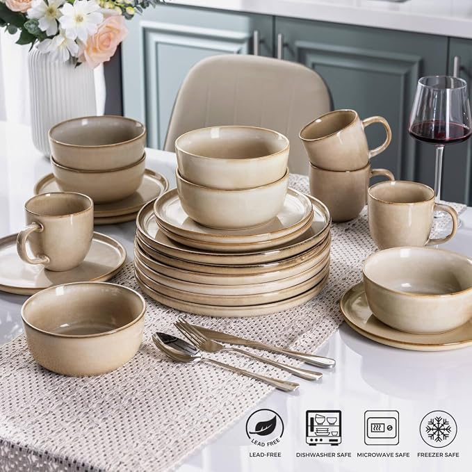 AmorArc Stoneware Dinnerware Sets for 6, 18Pcs Plates and Bowls Sets Dishes | Ceramic Round Reactive Glaze Dishes Set, Highly Scratch Resistant | Dishwasher & Microwave Safe Dishware