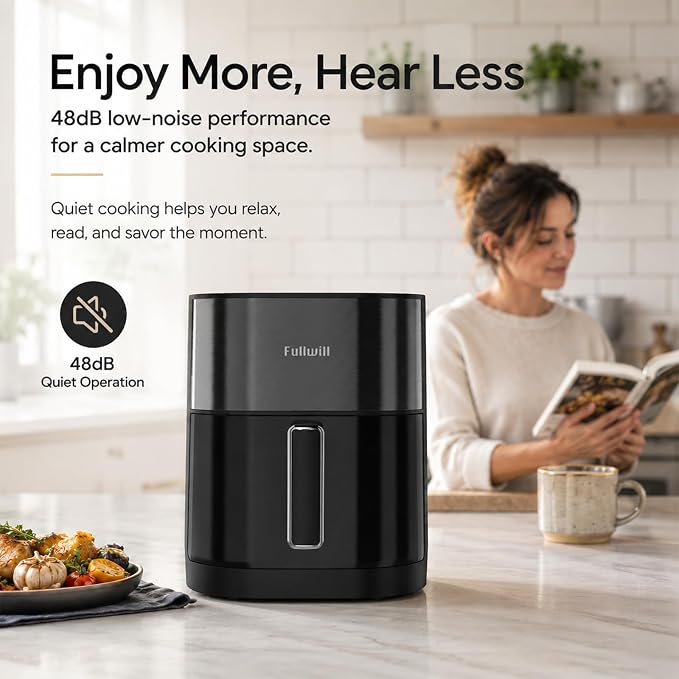 Fullwill 6Qt Air Fryer with Window, Dual Heating, 14-in-1/12 Presets (Wings, Steak, Fries, Pizza), 392°F, 1700W, Nonstick & Dishwasher-Safe Basket, PFOA-Free, Oil-Free Fast Cooking