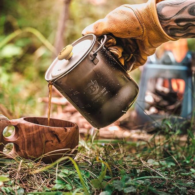 Bestargot Titanium Pot 750ml, Coffee French Press | Portable French Press, Ultralight, Camping Pot, Compatible with Camp Stoves