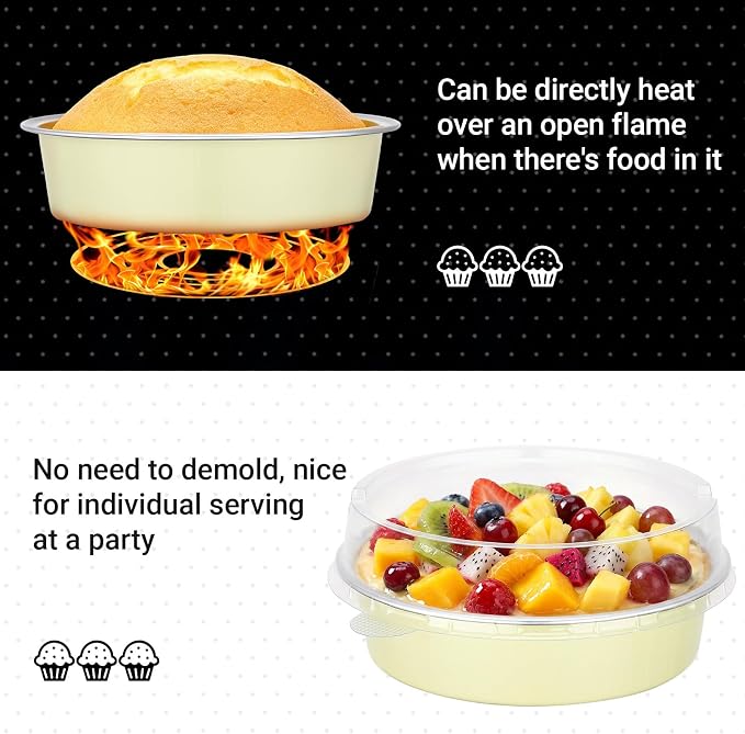 Beasea Mini Pie Pans with Lids, 50 Pack 7.3oz Disposable Aluminum Foil Tart Pans, 4 Inch Round Oven Baking Mini Cake Cups Tin for Cheesecake Pie Tart Quiche - Sage Green