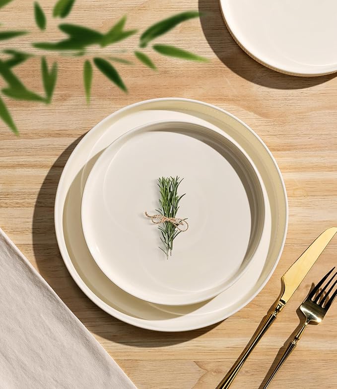 Ceramic Dinnerware Set for 4, 16-Piece Plates and Bowls Set | Lightweight Porcelain Dish Set, Scratch Resistant, Oven & Microwave & Dishwasher Safe, Beige