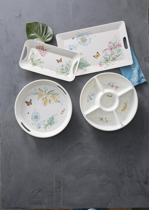 Lenox 865999 Butterfly Meadow Melamine Round Tray, Lightweight Melamine Material