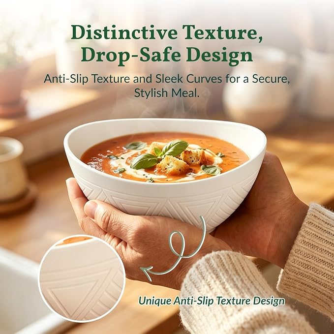 Wheat Straw Bowls 26 OZ Serving Bowls Set of 6 Unbreakable Salad Bowls for Breakfast, Cereal, Soup, Snack Mcirowave and Dishwasher Bowls Set for Kitchen, Camping, Party (White)