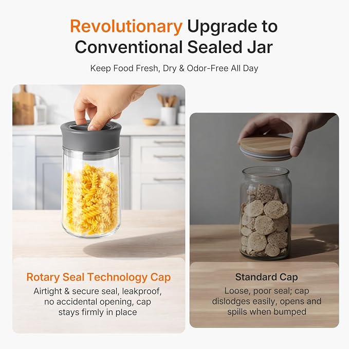 2-Pack 27oz Glass Jar with Airtight Lid for Coffee Beans, Rotary Twist-Seal | Upgraded Wide Mouth Mason Jar With Scale, Clear Borosilicate, Easy Open/Clean, Twist Lock Freshness for Nuts, Cookie, Cereal