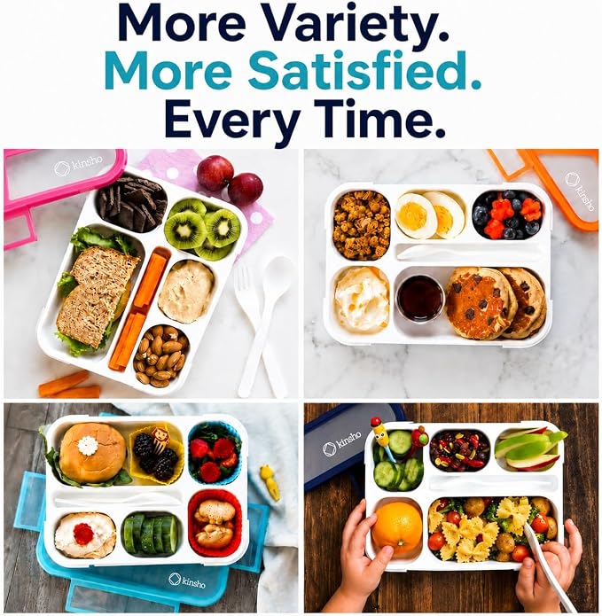 Bento Lunch Box Snack Containers for Kids Boys Girls Adults, 6 Divided Compartments - School, Daycare, Leak Proof Meal Planning Portion Control, BPA-Free Boxes, Utensils, Navy Blue