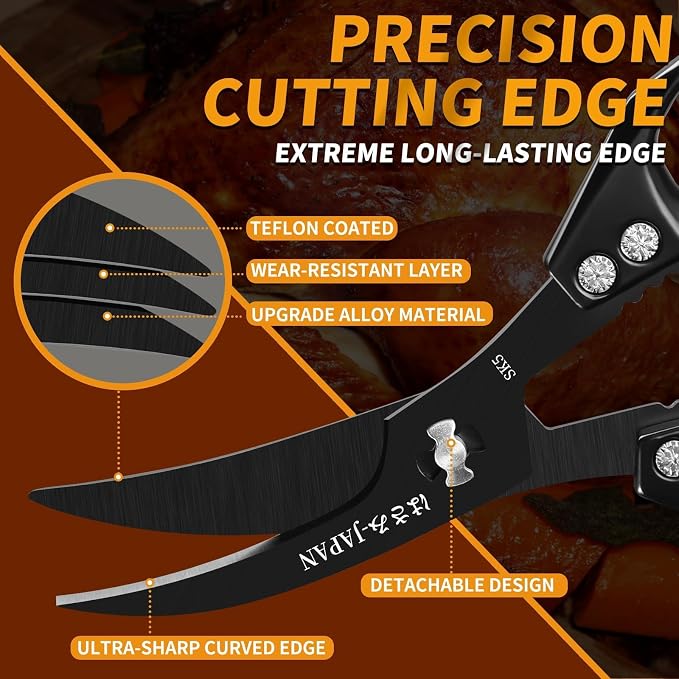 Huusk Kitchen Scissors for Food, Sharp Seafood & Kitchen Shears Set | Japanese Steel Meat Scissor for Crab, Shrimp, Lobster, Herbs and Food Prep, Gifts for Women, Non-slip Handle