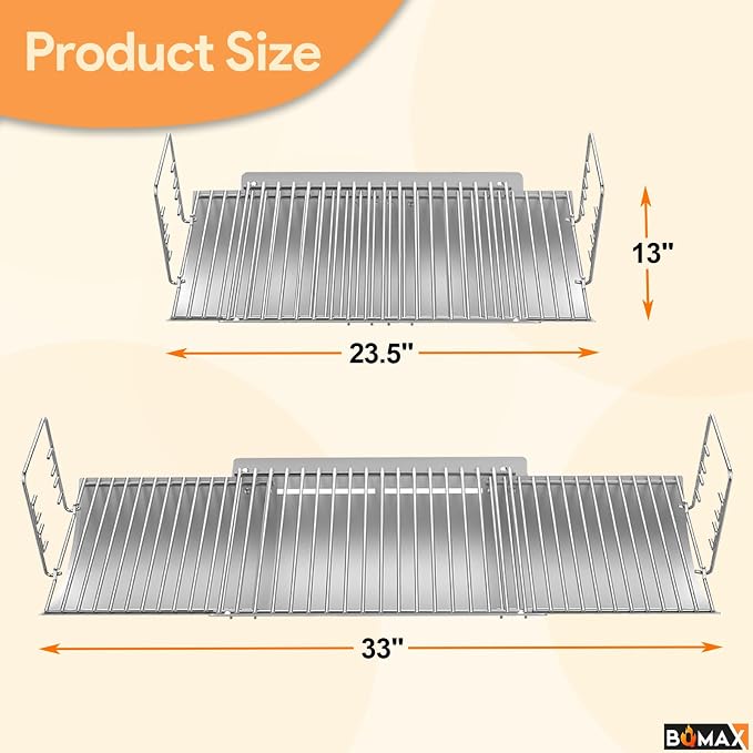 BQMAX 23.5" to 33" Adjustable Ash Pan for Chargriller Charcoal Grill 1224 2121 5050 1324 2828 2222 2123, Royal Gourmet CC1830, Oklahoma Joe's 19302087 Charcoal Grill Accessories Replacement Parts