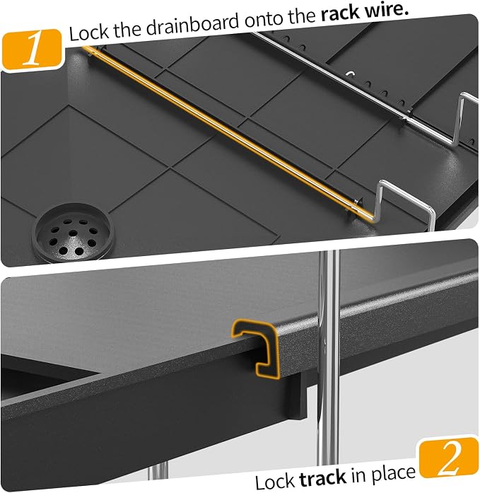 Delamu 2 Tier Dish Drying Rack, Large Dish Racks for Kitchen Counter, Stainless Steel Multifunctional Dish Drainer with Cutlery & Cup Holders, Extendable from 13.4 to 28.7 in, Black