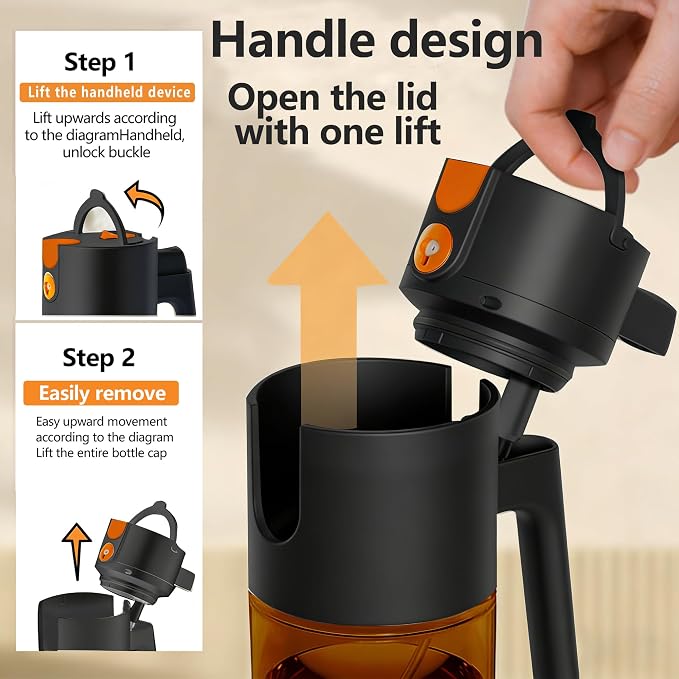 17oz/500ml Leak-Proof Glass Olive Oil Sprayer for Cooking, Fine Mist & Pour | 2 in 1 Oil Dispenser and Sprayer, Switch Between Fine Mist & Precision Pour for Air Fryer, BBQ, Salad, Baking - Black