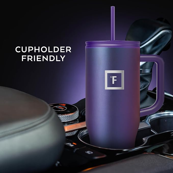 IRON °FLASK 40 oz Co-Pilot Insulated Travel Mug | Insulated Travel Mug with Straw & Flip Cap Lids - Cup Holder Fit, Leakproof, BPA Free (Rose Gold)
