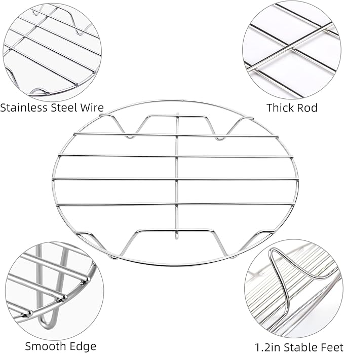 2Pcs Cooking Rack Round 304 Stainless Steel Cooling Racks Baking and Cooling Steamer Rack w Stand Cookware for Air Fryer Pressure Cooker Canning (7&8 Inch)