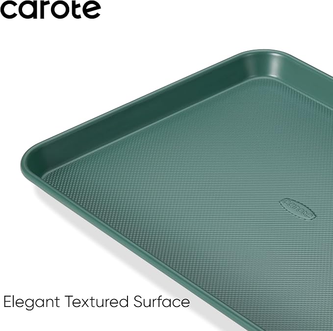 CAROTE 3-Piece Baking Sheet, Nonstick Cookie Sheets, Olive Green | 13, 15 & 17-Inch, Carbon Steel Baking Pans Set, Easy-Release, Oven Safe Up to 446°F, Even Heating, PFAS-Free, Space-Saving