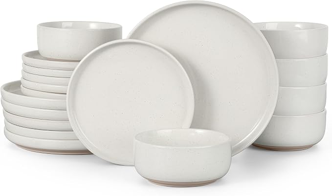 HaWare Dinnerware Sets, 18-Piece Plates and Bowls Set for 6, Milky White