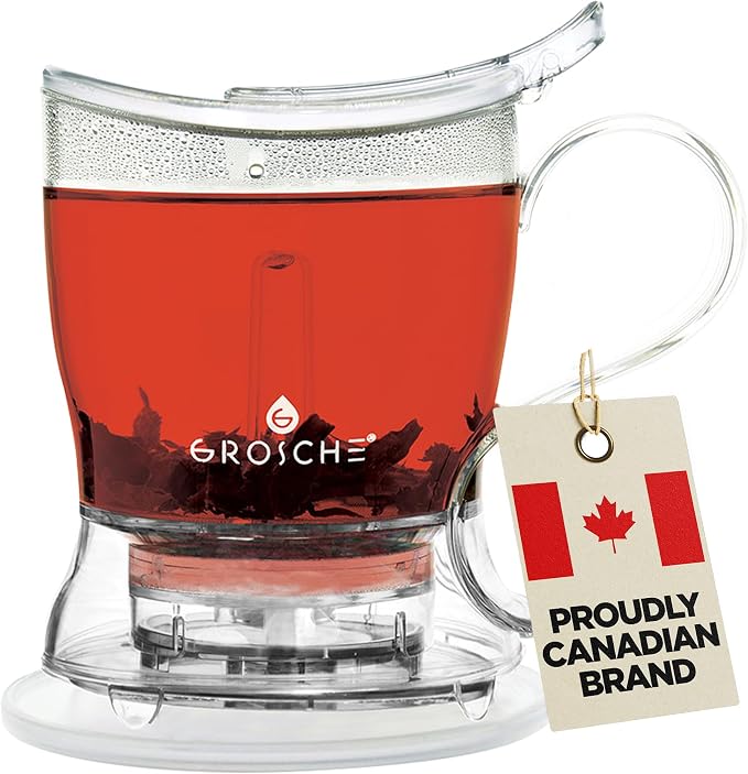 GROSCHE Aberdeen Smart Tea Maker BPA-Free Tea Infuser Clear 34 oz (1000 ml) | Drip-Free Bottom Dispenser, Coaster, Easy Brewing, Simple Cleanup, Tritan Build, Loose-Leaf Steeping, Stylish Design