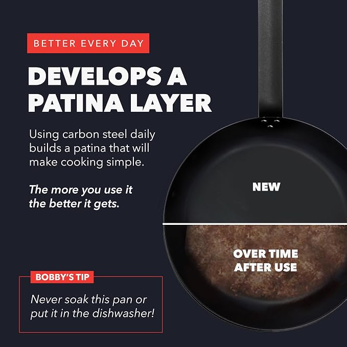 GreenPan x Bobby Flay 10" Pre-Seasoned Carbon Steel Frying Pan Skillet | Natural Nonstick with Use, Durable Cast Iron Alternative, Induction & All Stovetop Compatible, High Heat & Oven Safe to 660F