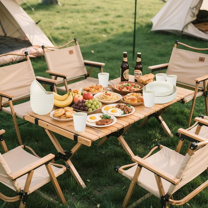 24-Piece Beige Wheat Straw Dinnerware Set Unbreakable Plates | Shatterproof lightweight wheatstraw dishes for RV camping college dorm picnic toddler and everyday family kitchen dining use