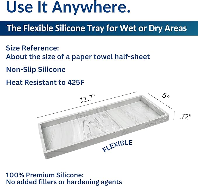 Silicone Countertop & Vanity Bathroom Tray – 2 PC 11.7" | Bathroom Tray Set, Bathroom Tray Countertop, Bathroom Counter Tray, Dish Soap Kitchen Tray & Bathroom Organizer Countertop
