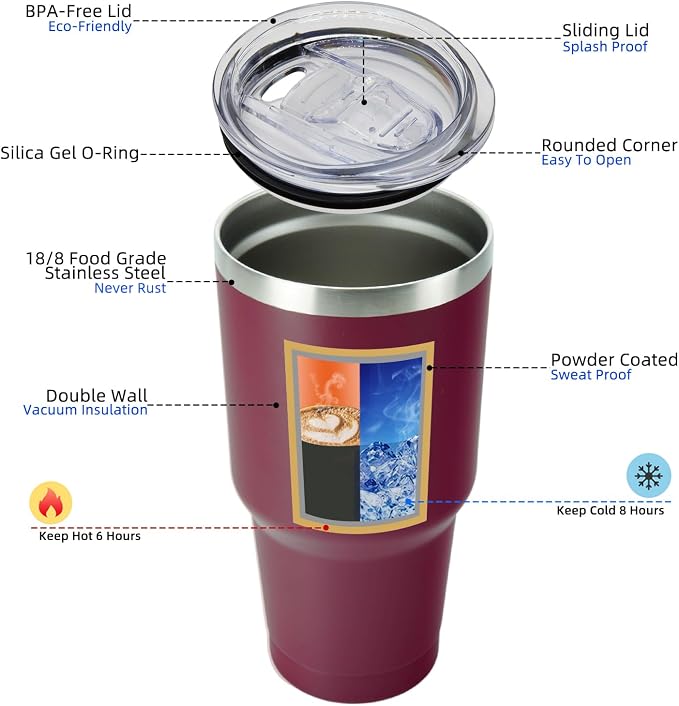 BJPKPK 30 oz Tumbler with Lid and Straw, Insulated Stainless Steel Cup | Double Wall Vacuum, BPA Free, Leak Proof, Keeps Hot/Cold, Travel & Beach Ready, Car Holder Fit, Brick Red