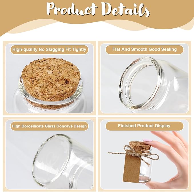 OurWarm 12 Pack Mini Jars with Lids, 1.7OZ Small Glass Bottles with Cork Tag Label and Twine, Versatile Small Glass Jars for Candy Potion Spice DIY Crafts Gift Birthday Wedding Party Decorations