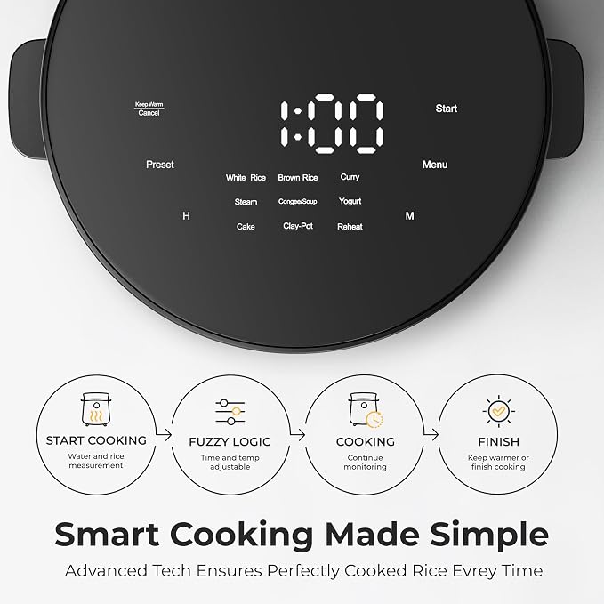 Compact Mini Rice Cooker Small Kitchen 3-Cup (Uncooked) / 6-Cup (Cooked), Non Stick Ceramic Inner Pot Rice Maker, 24H Timer Delay, Auto Keep Warm, 9 Functions Multicooker For Brown Rice, Steam, Soup