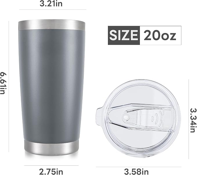 20 oz Tumbler with Lid Stainless Steel Insulated Tumblers Bulk Cups Mug | Double Wall Vacuum, Powder Coated, Keep Drinks Cold and Hot, Waterproof Lid, Fit of Car Cup Holders, Grey, 12 Pack