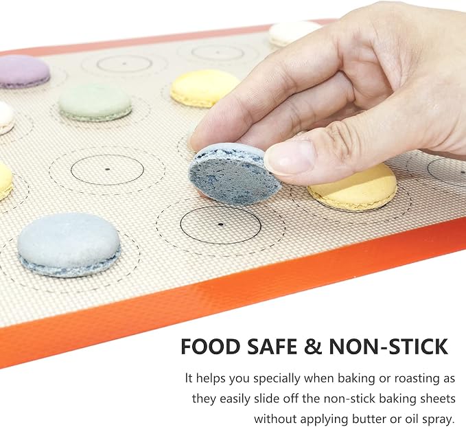 AMYONE Macaron Silicone Baking Mats for Half Sheet Pan, Platinum, 2PCS | Precise Size 11 5/8 X 16 1/2; For Macaron/Cookie/Bread/Pastry; Food Grade Silicone, Reusable Nonstick Liner, Orange