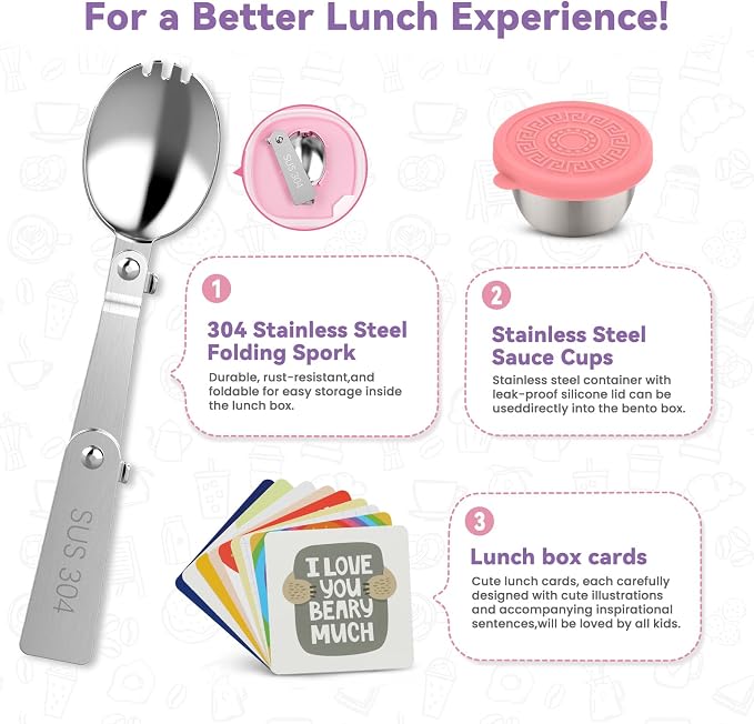 wiwens Kids Bento Lunch Box with Soup Thermo Food Lunch Container for Kid | 4 Compartment Leak-Proof Kids Lunch Box,9oz Stainless Steel Insulated Hot Food Jar,for Boys Girls Toddler to School Travel