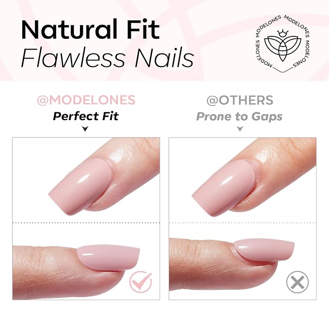 modelones Soft Pink Short Press on Nails, Oval Fake Nails Kit | Semi-Transparent Press Ons with Nail Glue, Adhesive Tabs, Nail File, Prep Pad, Manicure Stick, 32Pcs 16 Sizes, Women Gift