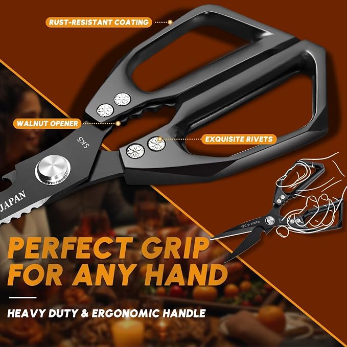 Huusk Kitchen Scissors all Purpose, Heavy Duty Kitchen Shears Set | Stainless Steel Sharp Poultry Meat Scissors for Food, Fish, Chicken Bones, Turkey, Comfortable Handles, Gifts for Women