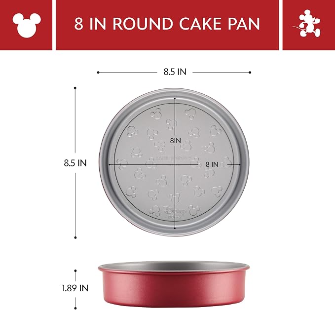 Farberware Disney Bake with Mickey Mouse Nonstick Baking Pan/Cake Pan, 8 Inch Round Non Stick Bakeware Pan - Red and Gray