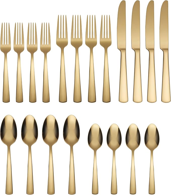 Oneida Aptitude Gold 20-Piece 18/0 Silverware Set for 4, Flatware | mirror finish, dishwasher safe | includes knives, forks, and spoons | cutlery set for kitchen and dining