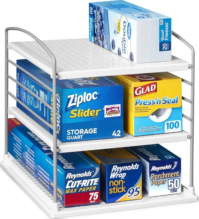 YouCopia UpSpace Adjustable Box Organizer for Foil Wrap and Kitchen Cabinet Storage, Original, White