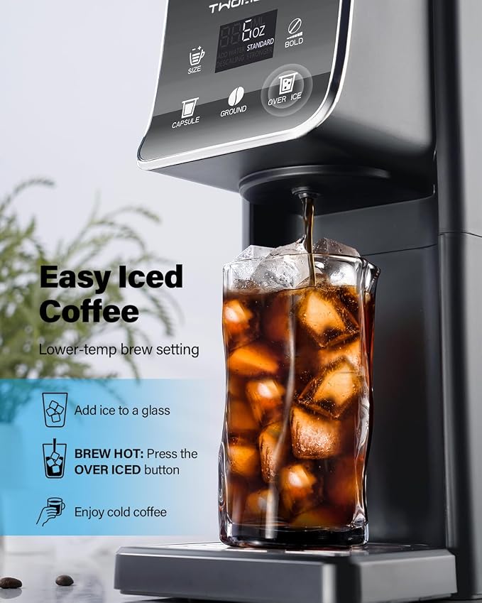 K Cup Coffee Maker, Single Serve Hot & Iced for K-Cup & Grounds | 52oz Removable Reservoir, Single Cup Coffee Maker with Bold Setting, 6-14oz Brew Sizes, Reusable Filter, Compact Design, Gray