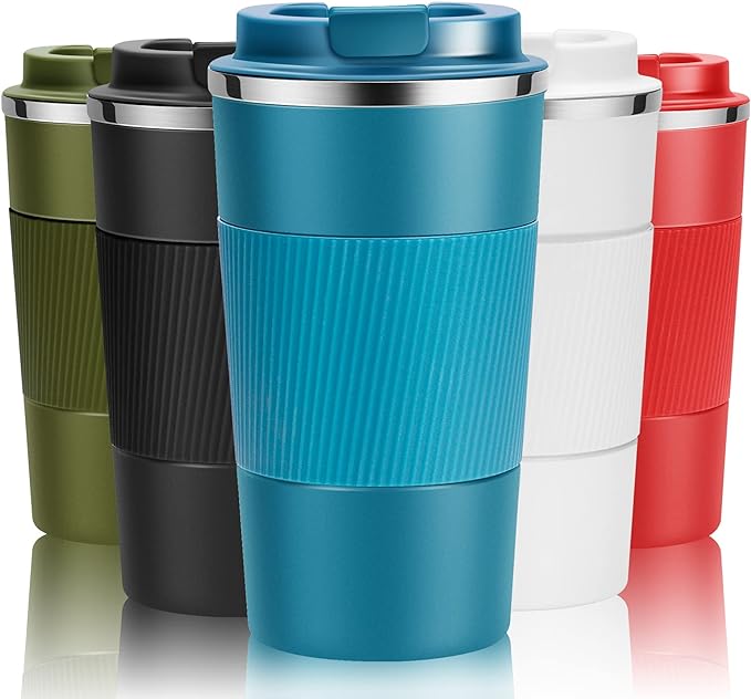YINJOYI 12oz Travel Coffee Cups Insulated Tumbler Thermal Mug to Go with Lid Leak Proof Reusable Stainless Steel Coffee Mug Spill Proof for Hot and Iced Cold Drinks (Blue, 380ml)