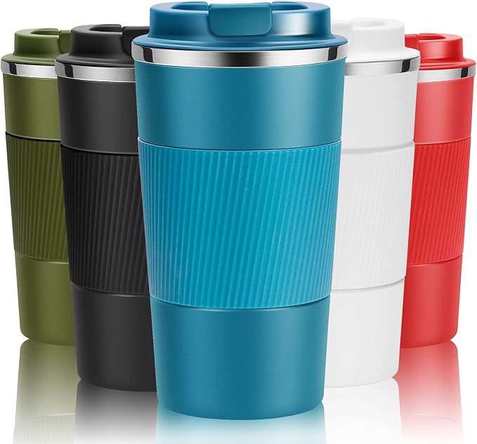 YINJOYI 17oz Travel Coffee Cups Insulated Mug Thermal Tumbler to Go with Lid Leak Proof Reusable Stainless Steel Coffee Mug Spill Proof for Hot and Iced Cold Drinks (Blue, 510ml)