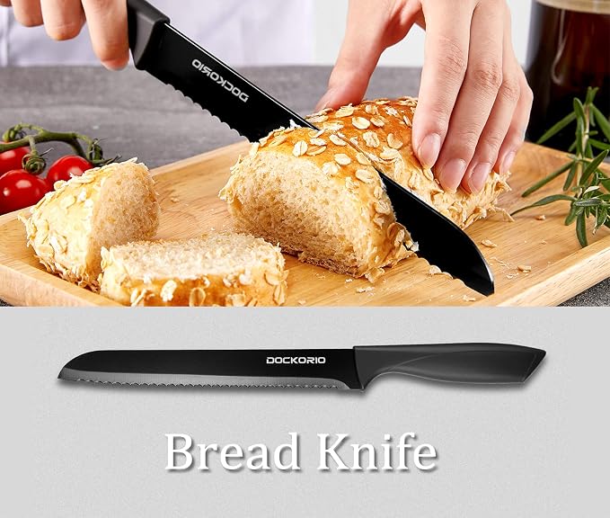 Kitchen Knife Set 19 Piece with Block High Carbon Stainless | 19 piece black knife set with block, high carbon stainless steel, steak knives, chef knife, bread knife, scissors & sharpener