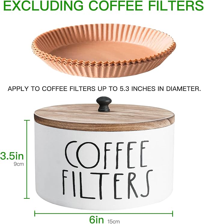 MINCORD Coffee Filter Holder | White Finsh Wood Coffee Filter Storage Container for Counter | Farmhouse Coffee Bar Accessories for Home Office Decor