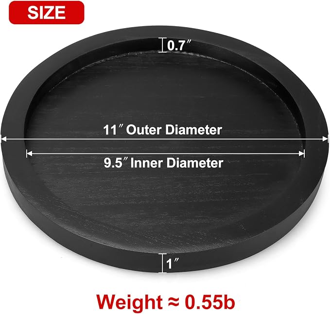 Black Round Wood Decorative Tray for Coffee Dining Table Centerpiece Decor | Small Wooden Serving Trays Farmhouse Kitchen Island Living Room Decor Candle Plates Holder Bathroom Counter Tray Accessories