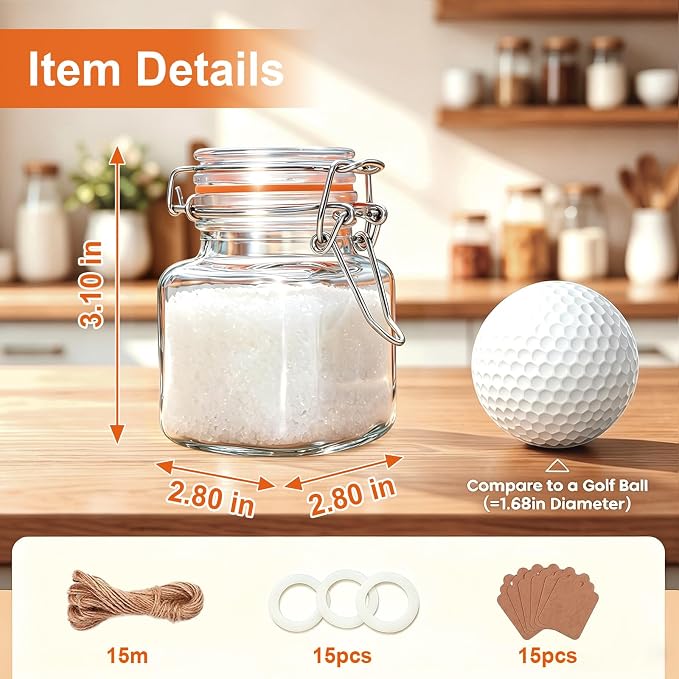Flrolove 4oz Glass Spice Jars with Lids, 15 Pack Jars with Airtight Lids | Glass Spice Jars with Label & Rubber Gaskets, Small Spice Containers for Kitchen, Jam, Jelly, Herbs, Art Crafts, Wedding