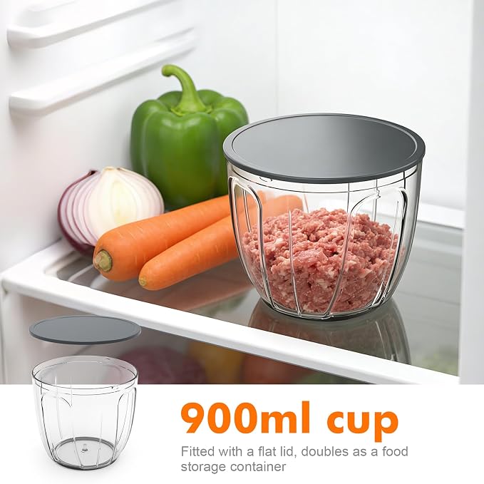 Ibergrif Manual Food Processor Vegetable Chopper, Portable Onion Chopper Garlic Mincer with Hand Pull String Cutter for for Veggies, Ginger, Egg, Fruits, Nuts, Herbs, 900ml, for Kitchen, Camping, RV