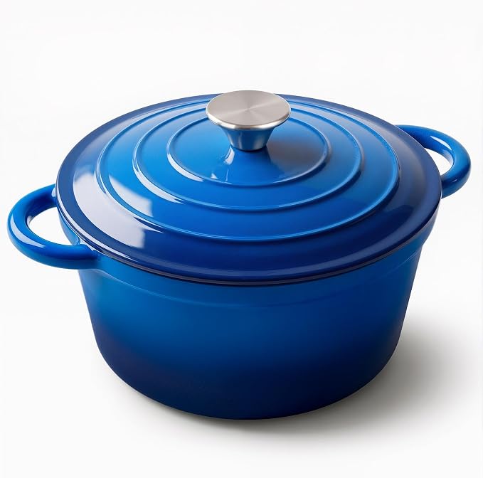 Miereirl 4.5 Quart Enameled Dutch Oven Pot with Lid, Cast Iron Dutch Oven with Dual Handles for Bread Baking, Cooking, Non-stick Enamel Coated Cookware (Dark Blue)